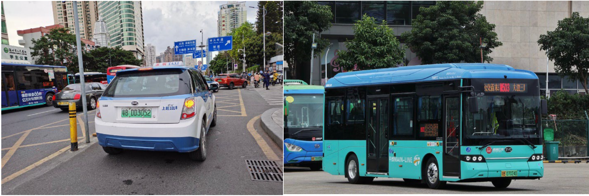Most taxis in Shenzhen were EVs predominantly supplied by automaker BYD. The city’s buses were also mostly EVs.
